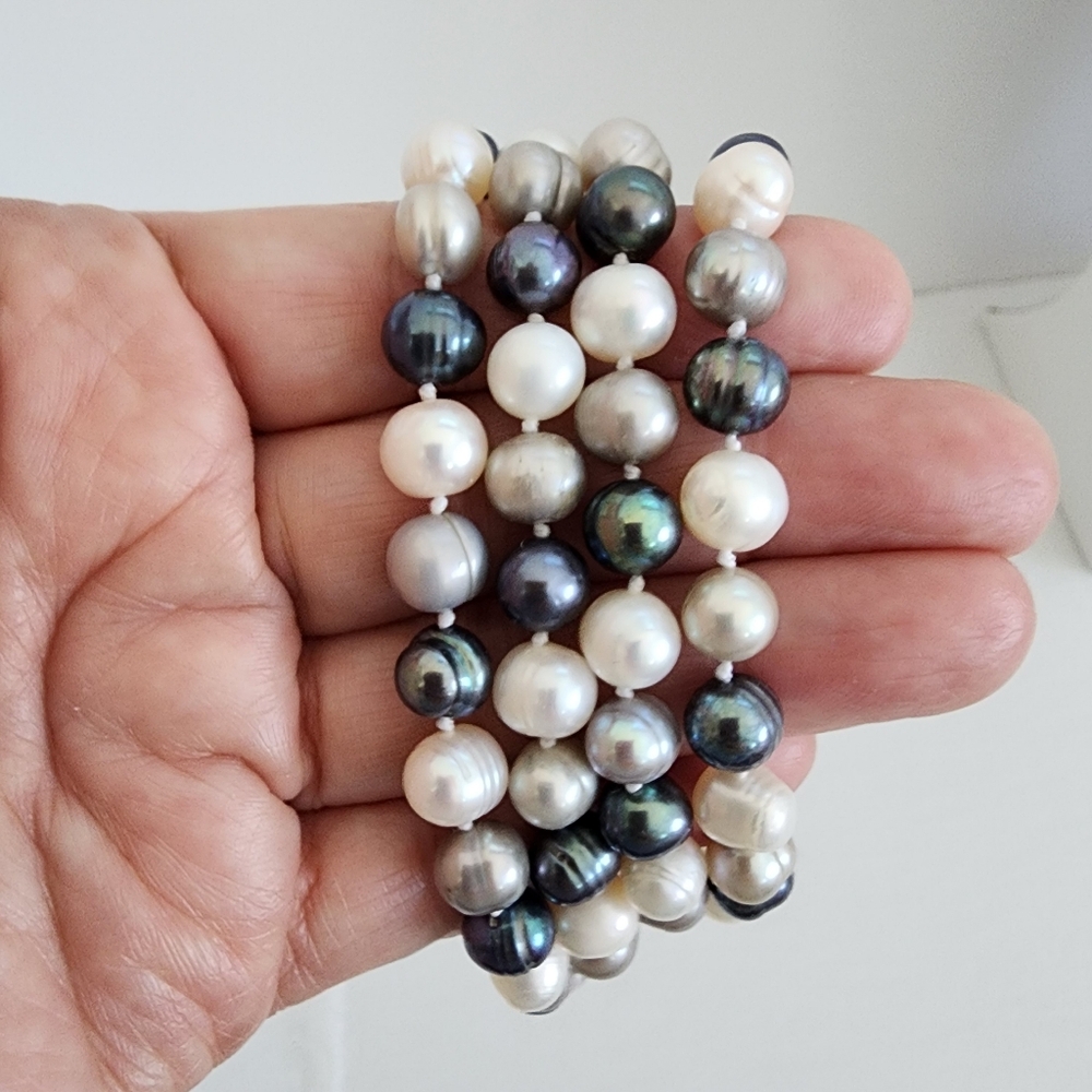 Infinity pearl necklace genuine pearls multi color hand knotted  A0389 Q7 - Picture 6 of 16